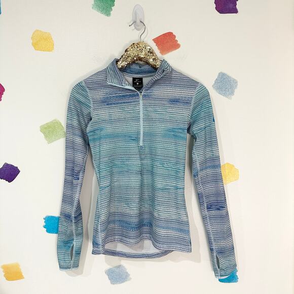 S Nike Dri-Fit Blue Striped Quarter Zip Pullover - Picture 1 of 3